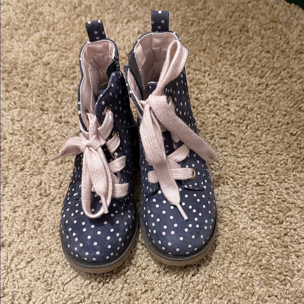 Polka Dot Kids Boots with Pink Laces